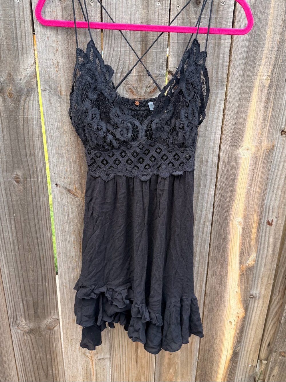 Free People Black Strapless Crochet Lace Mini Dress